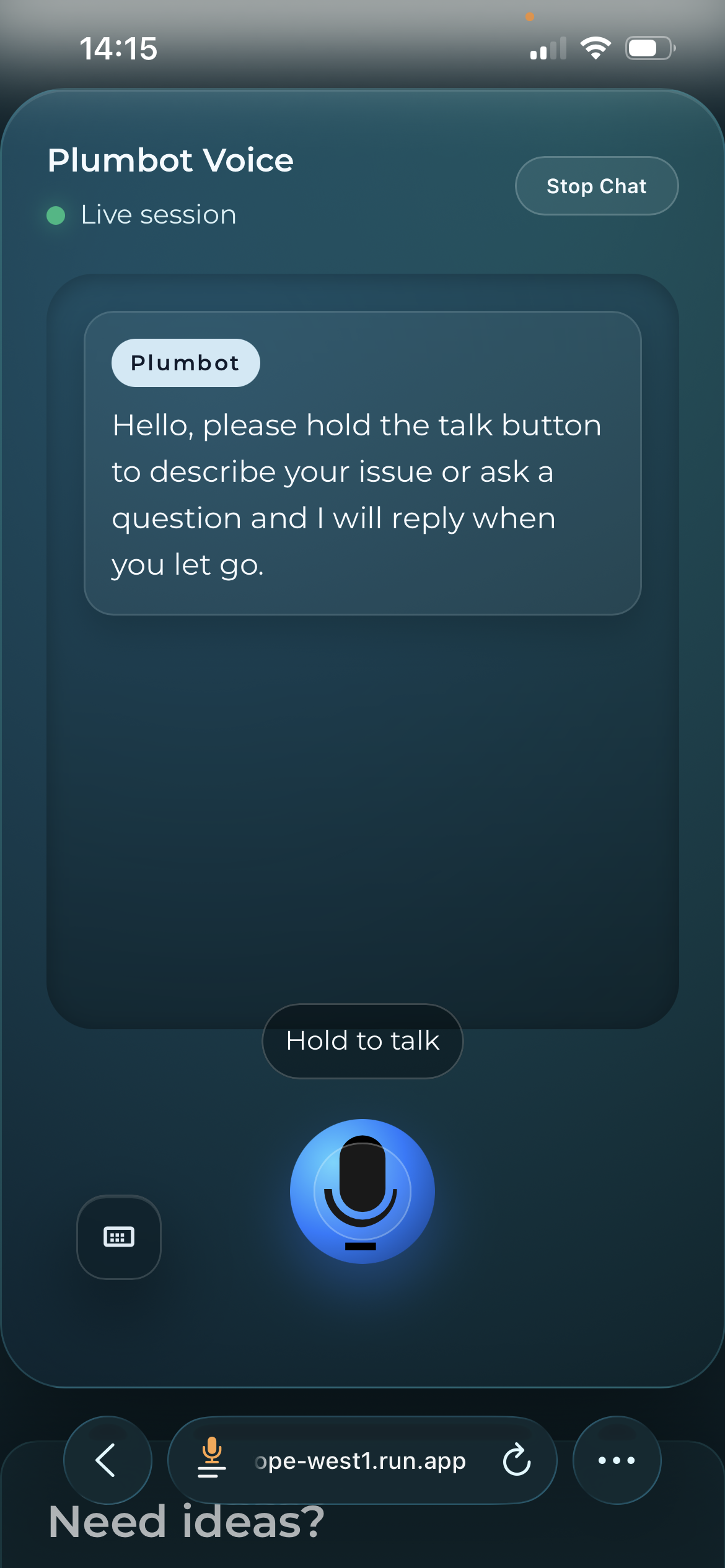 Plumbot Voice interface screenshot